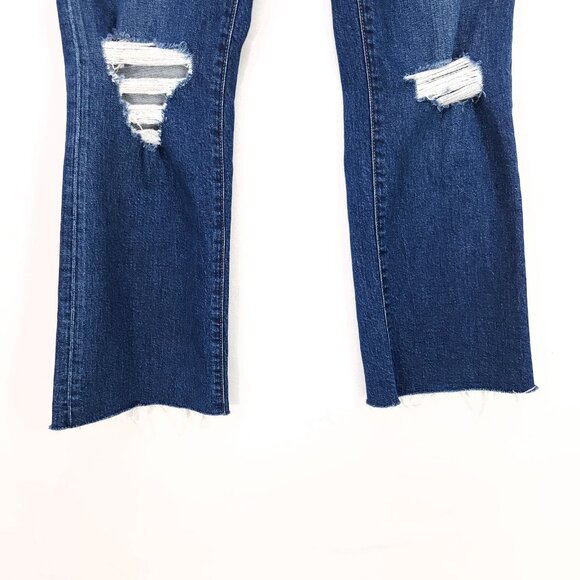 Madewell 11" High Rise Crop Flare Jeans 26 Women Raw Hem Fray Distress Whiskered - Picture 4 of 15